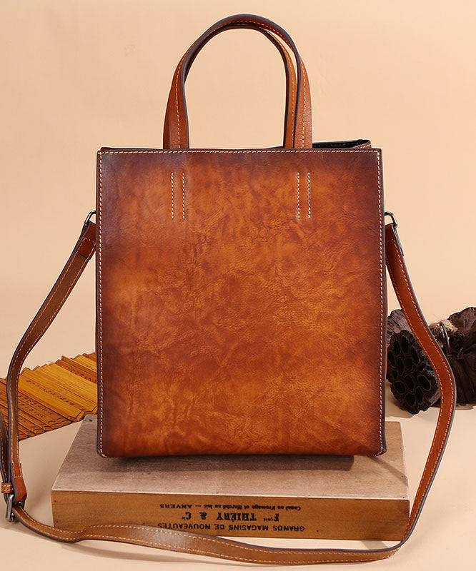 Modern Brown Peacock Print Calf Leather Tote Handbag