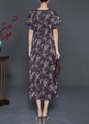 Modern Chocolate Cinched Print Silk Vacation Dresses Summer