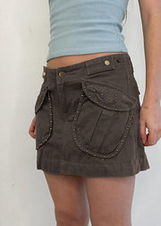 Modern Coffee Rivet Pockets Patchwork Skirt Summer