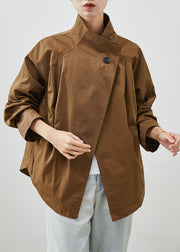 Modern Coffee Stand Collar Oversized Cotton Jacket Spring