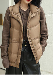 Modern Chocolate Stand Collar Oversized Thick Duck Down Vest Winter