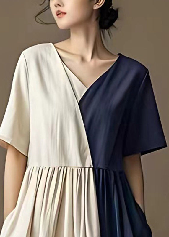 Modern Colorblock Asymmetrical Patchwork Cotton Long Dresses Summer