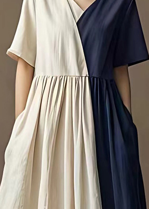 Modern Colorblock Asymmetrical Patchwork Cotton Long Dresses Summer