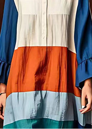 Modern Colorblock Layered Patchwork Cotton Dresses Flare Sleeve