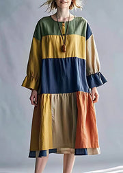 Modern Colorblock Oversized Patchwork Cotton Long Dress Summer