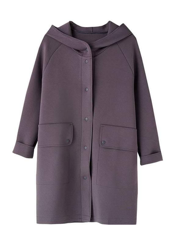 Modern Dark Grey Pockets Patchwork Button Long Hoodie Coat Fall