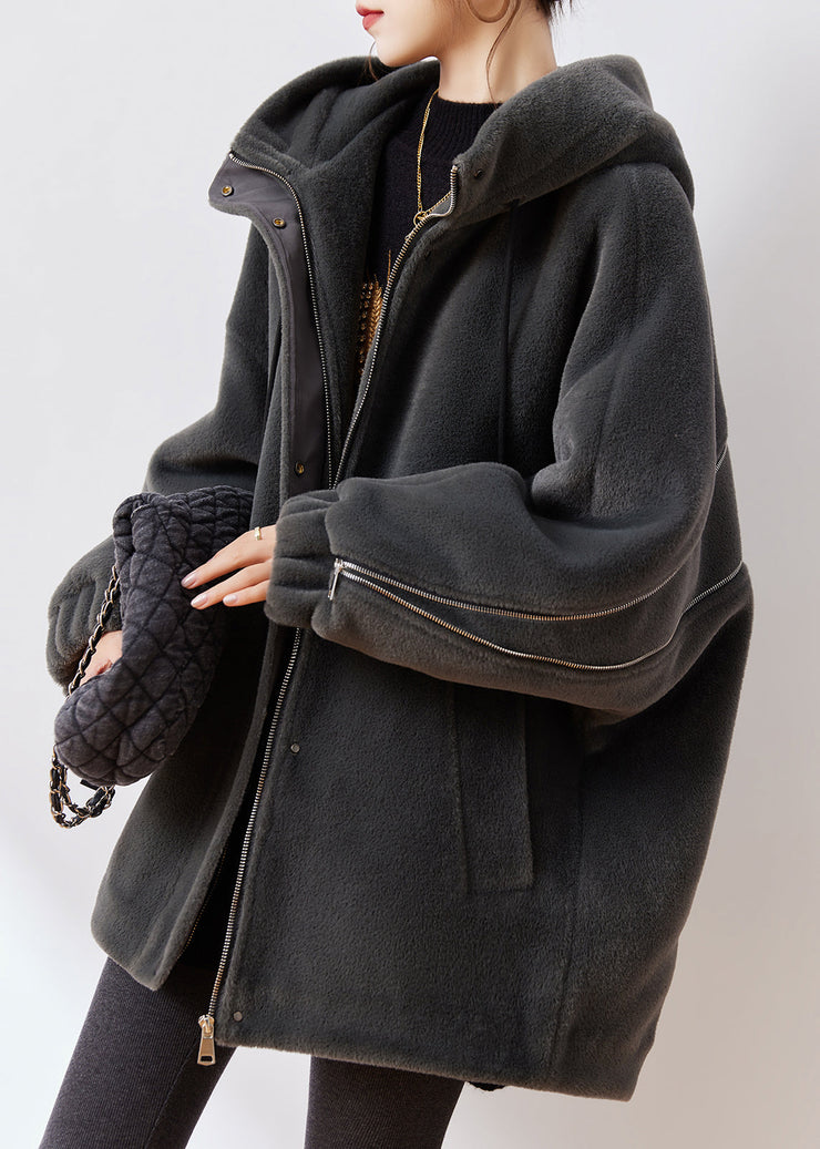 Modern Dark Grey Zip Up Cotton Filled Mink Velvet Coats Winter