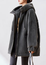 Modern Dark Grey Zip Up Cotton Filled Mink Velvet Coats Winter