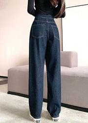 Modern Denim Blue Pockets High Waist Pants Fall