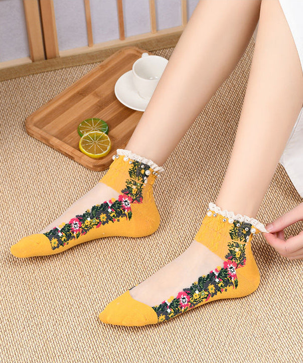 Modern Embroideried Patchwork Hollow Out Sheer Mesh Socks