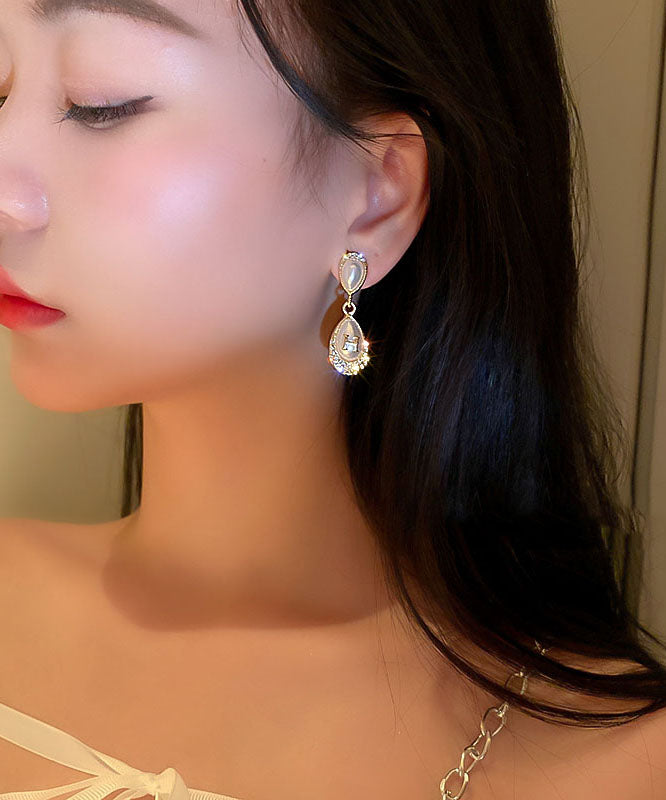 Modern Gold Alloy Zircon Pearl Graphic Water Drop Drop Earrings