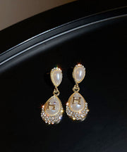 Modern Gold Alloy Zircon Pearl Graphic Water Drop Drop Earrings