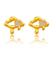 Modern Gold Plated Heart Stud Earringss