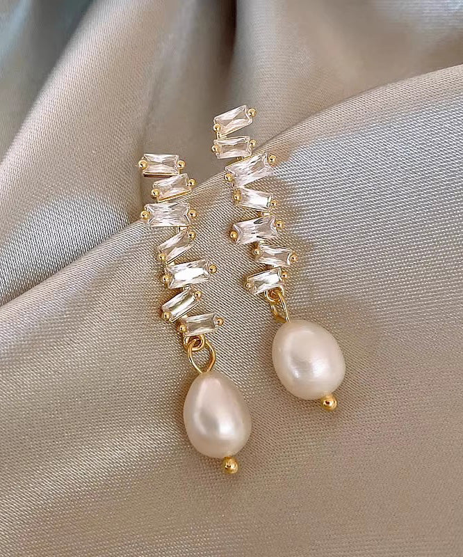 Modern Gold Copper Alloy Pearl Drop Earrings