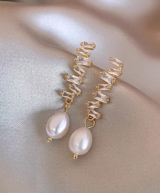 Modern Gold Copper Alloy Pearl Drop Earrings