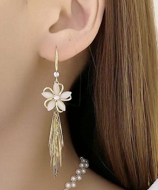 Modern Gold Copper Overgild Inlaid Zircon Opal Graphic Tassel Drop Earrings