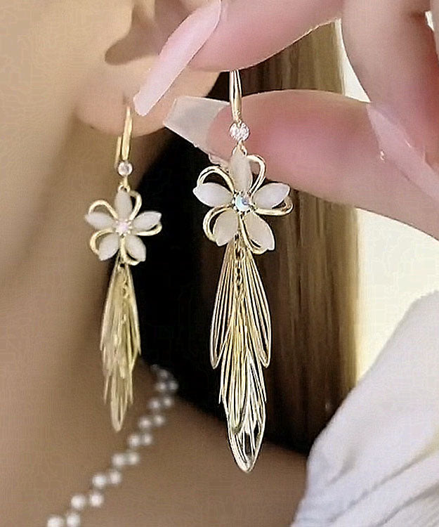 Modern Gold Copper Overgild Inlaid Zircon Opal Graphic Tassel Drop Earrings