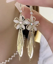 Modern Gold Copper Overgild Inlaid Zircon Opal Graphic Tassel Drop Earrings