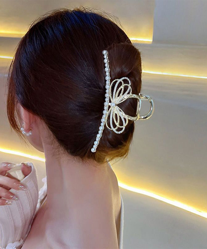 Modern Gold Metal Alloy Pearl Bow Hairpin