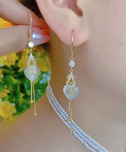 Modern Gold Sterling Silver Overgild Inlaid Gem Stone Zircon Love Tassel Drop Earrings