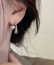 Modern Gold Sterling Silver Overgild Pearl Hoop Earrings