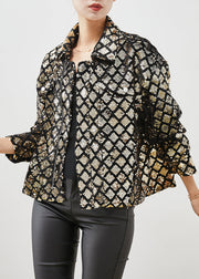 Modern Golden Sequins Pockets Coat Spring