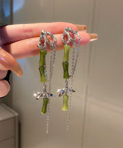 Modern Green Alloy Acrylic Bamboo Tassel Drop Earrings