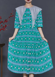 Modern Green Double-layer Collar Print Chiffon Dress Summer