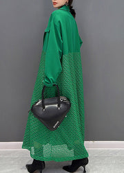 Modern Green Notched Maxi Trench Coats Spring