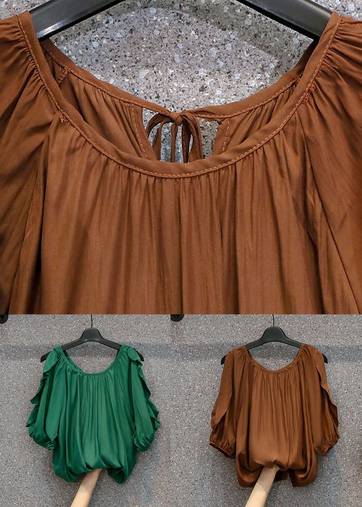 Modern Green O Neck Ruffled Patchwork Chiffon Top Summer