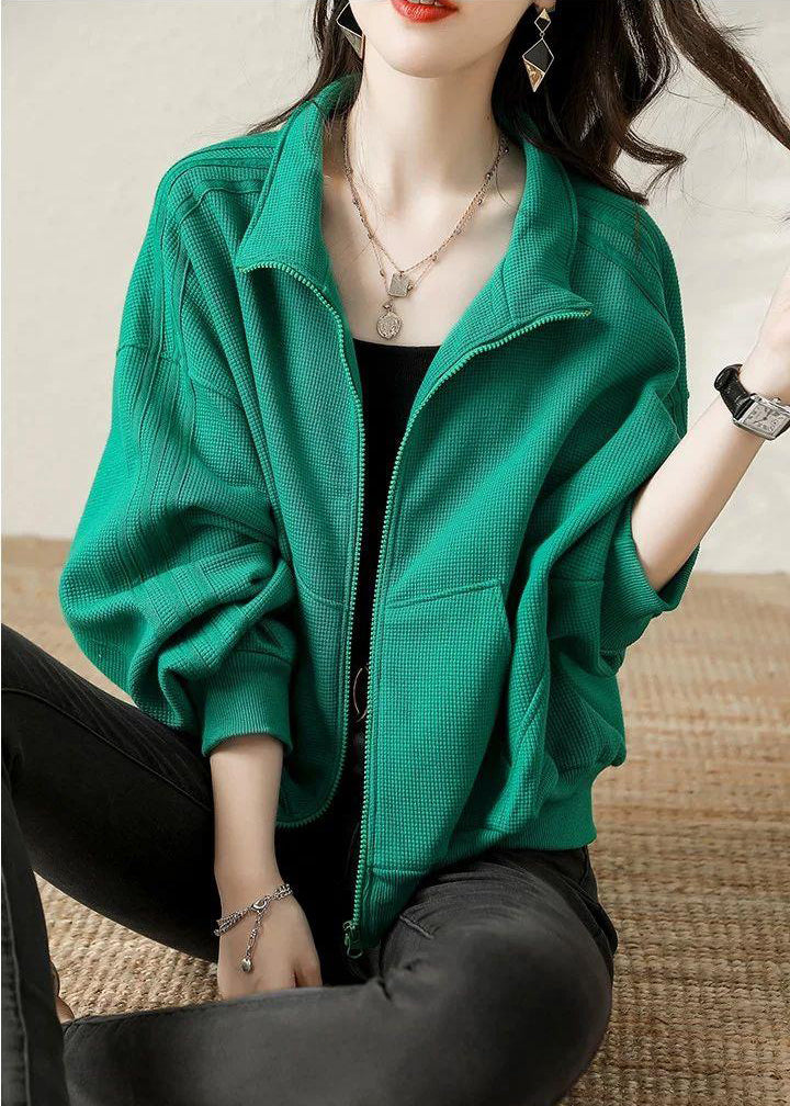 Modern Green Oversized Pockets Cotton Jacket Fall