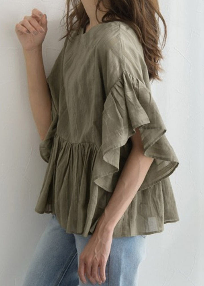 Modern Green Patchwork Wrinkled Shirt Half Sleeve