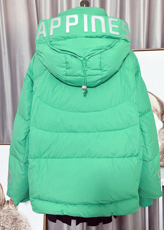 Modern Green Peter Pan Collar Zippered Button Remvable Hooded Duck Down Filled Down Coat Winter