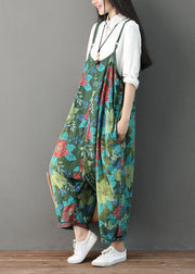 Modern Green Pockets Print Cotton Carpenter Pants Summer