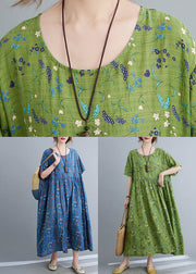 Modern Green Print Wrinkled Long Dresses Summer