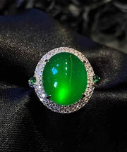 Modern Green Sterling Silver Zircon Jade Rings