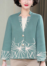 Modern Green V Neck Button Knit Cardigan Long Sleeve