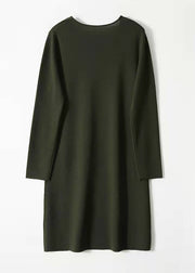 Modern Green V Neck Patchwork Button Knit Mid Dresses Long Sleeves