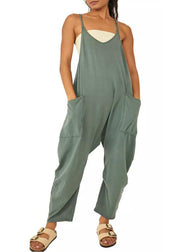 Modern Green V Neck Patchwork Solid Jumpsuit Summer