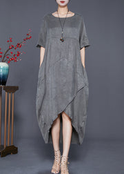 Modern Grey Asymmetrical Patchwork Silk Robe Dresses Summer