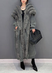 Modern Grey Oversized Patchwork Mink Hair Knitted Loose Cardigan Winter