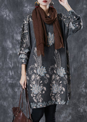 Modern Grey Oversized Print Knitwear Dress Spring