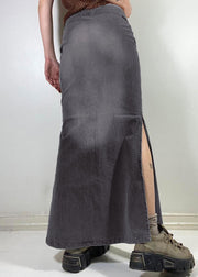 Modern Grey Side Open High Waist Patchwork Maxi Skirts Fall