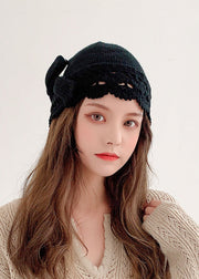 Modern Khaki Hollow Out Patchwork Bow Knit Bonnie Hat