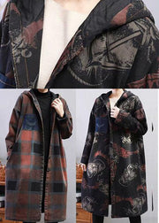 Modern Khaki Hooded Plaid Fine Cotton Filled Trench Winter