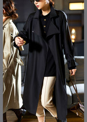 Modern Khaki Notched Pockets Sashes Trench Coat Fall