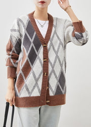 Modern Khaki Oversized Plaid Knit Jacket Spring