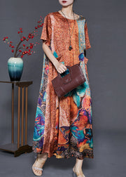 Modern Khaki Oversized Print Silk Maxi Dresses Summer