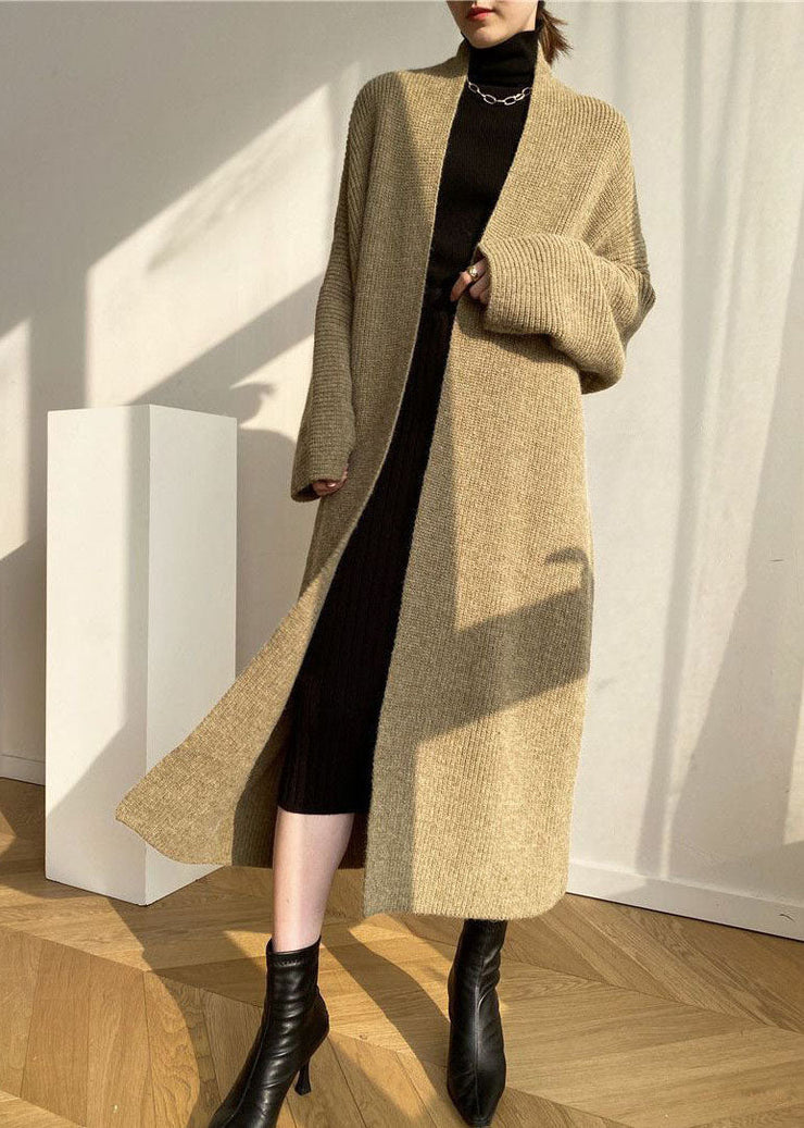 Modern Khaki Oversized Thick Cozy Knit Long Cardigan Spring