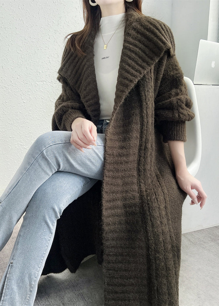 Modern Khaki Peter Pan Collar Thick Knit Loose Cardigans Fall